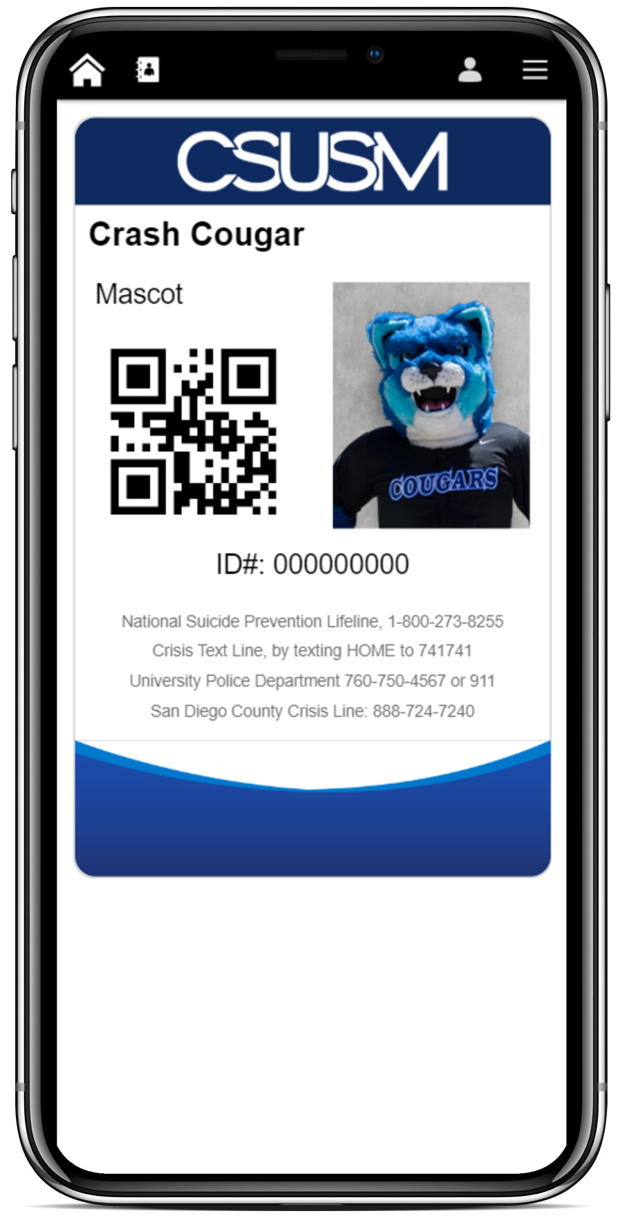 Example CSUSM Digital ID showing campus mascot CRASH.