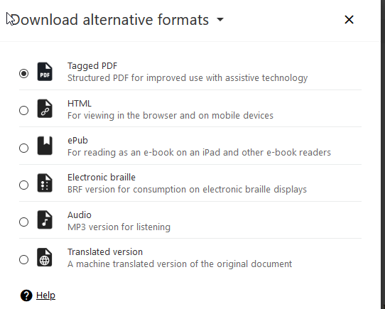 list of alternative formats