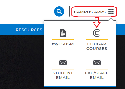 Cougar Courses link on CSUSM homepage