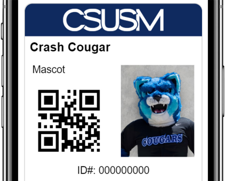 Campus ID photo example with Crash the Cougar